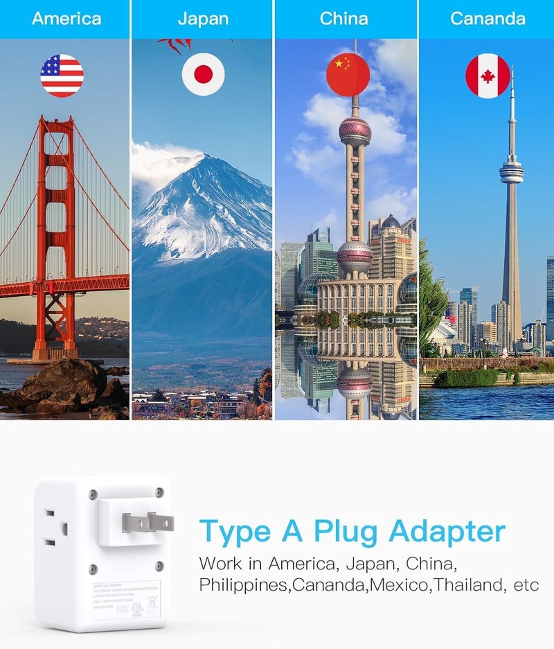 One Beat US to Japan Plug Adapter, 2 Prong to 3 Prong Outlet Adapter with 3 AC Outlets 3 USB Ports(1 USB C), Type A Travel Power Adapter for USA to Japanese Philippines China, Multi Plug Wall Outlet Extender - Image 2